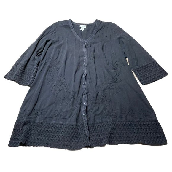 Soft Surroundings Tops - Soft Surroundings Button Up Blouse Womens Black 1X